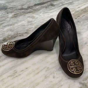 Tory Burch Brown Suede Wedges Size 7.5